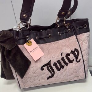 Juicy Couture Pink and Brown Embroidered Logo Tote